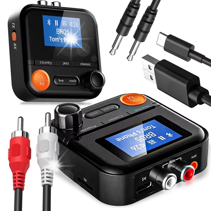 Адаптер Bluetooth 5.2, Mobes, приемник/предавател, 5 EQ режима, черен