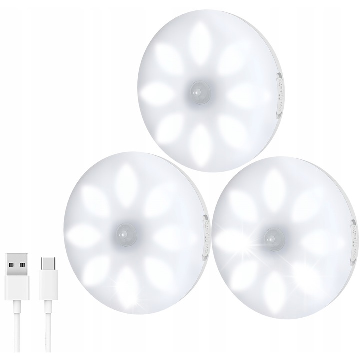 Set 3 Lampi LED SG-58Pro cu senzor de miscare, alb, 8,5x8,5x2,1cm