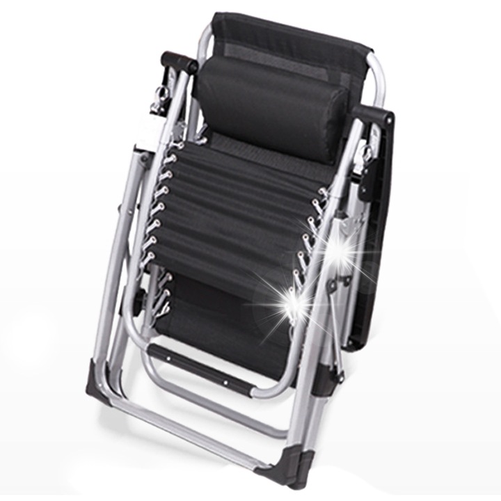 Шезлонг градина Korbi, сгъваем, черен, със стойка за напитки и телефон, комплект