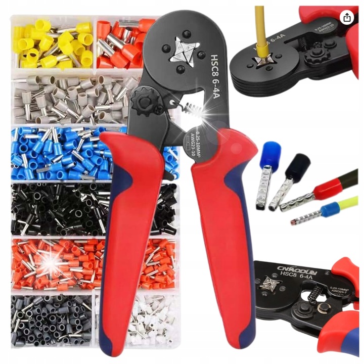 Krimpelő fogó, Becke, 1200 db szigetelt érvéghüvely készlet, 0.5-10 mm, piros, 17.5 cm