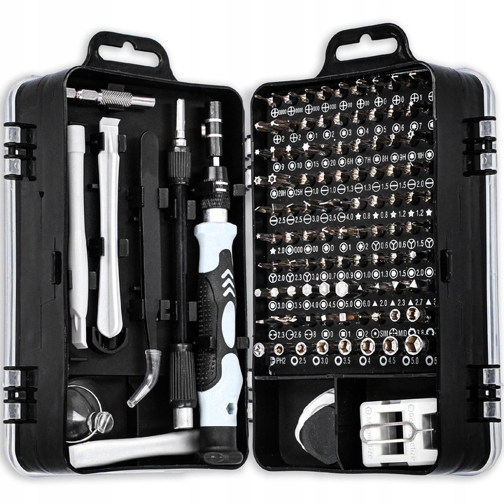 Комплект прецизни отвертки Topran, 115 части, с магнитни накрайници, противоплъзгаща дръжка, гъвкаво удължение