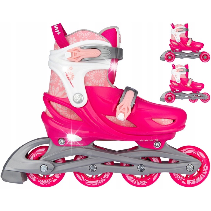 Rolko-wrotki 3w1 pentru copii Nijdam 33-36, roz, set cu 2x cheie inbus