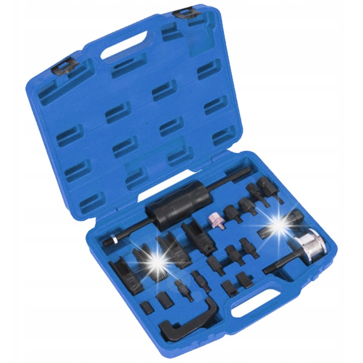 Set extractor pentru injectoare, Falcon, 1,3 kg si 4 kg, 21 adaptoare, dimensiuni 150x400mm