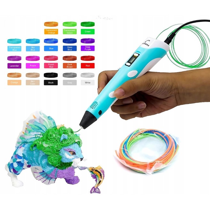 3D toll készlet 21 PLA filamenttel, kék, 3D alkotásokhoz