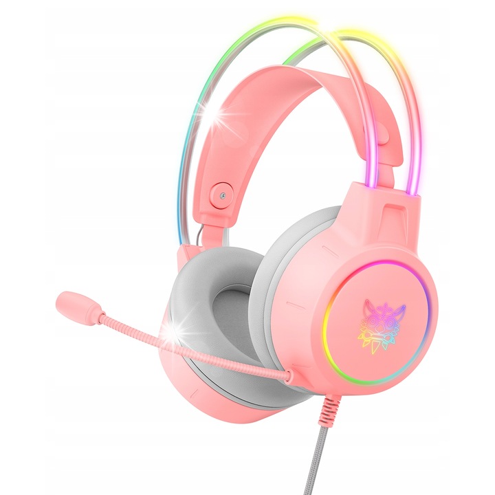 Геймърски слушалки Onikuma X15 Pro, розови, 50мм, с подвижен микрофон