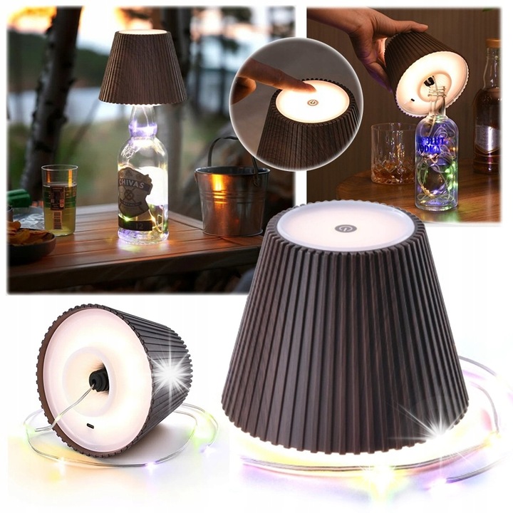 Lampa LED de masa pentru sticla, ELECTRONICA 4U, design modern, control tactil, culoare maro inchis, dimensiuni 129,2x106,4x79,9mm