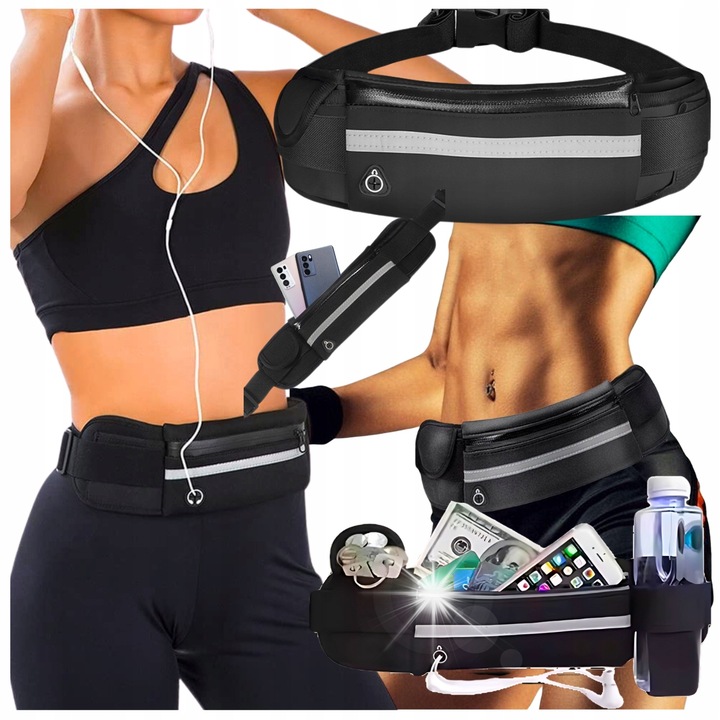 Sporttáska, fekete, 3 rekeszes, vízálló, 39x10cm