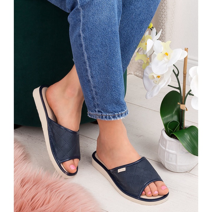 Papuci de dama Natural Style NS-112 bleumarin-bej, Albastru inchis/Bej, 36