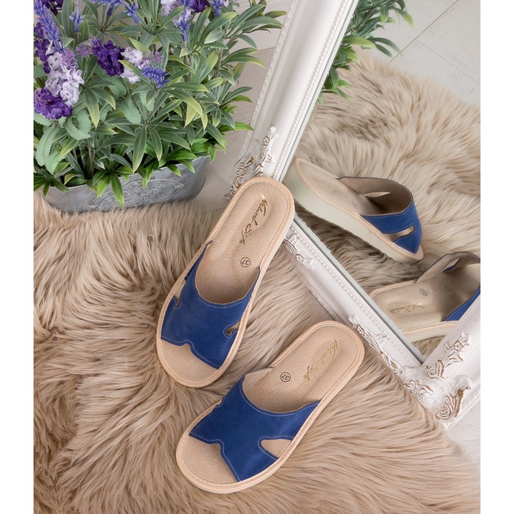 Papuci de dama Natural Style NS-118 Bleumarin Bej, Albastru inchis, 41