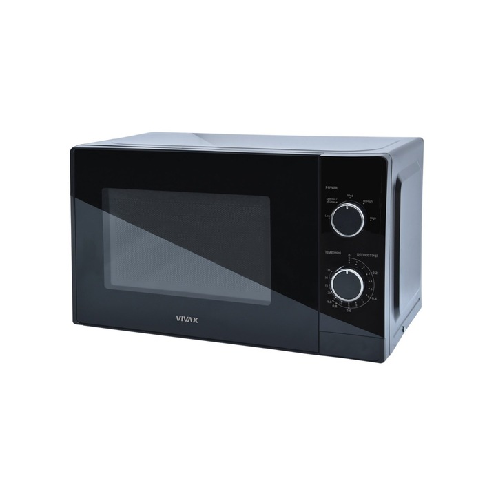 Микровълнова печка VIVAX MWO-2071B, Капацитет 20л, Мощност 700W, Механично управление, 5 нива на мощност, Таймер, Функция размразяване по тегло, Стъклен прозорец, Черна