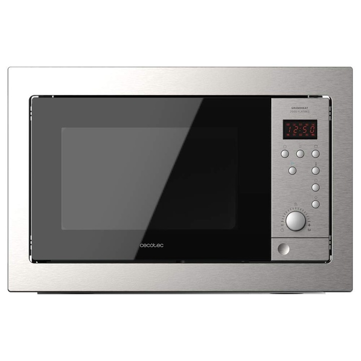 Cecotec Grandheat 2500 beépíthető digitális mikrohullámú sütő, 25 literes űrtartalom, fekete acél szín. Grill és 900 W teljesítmény