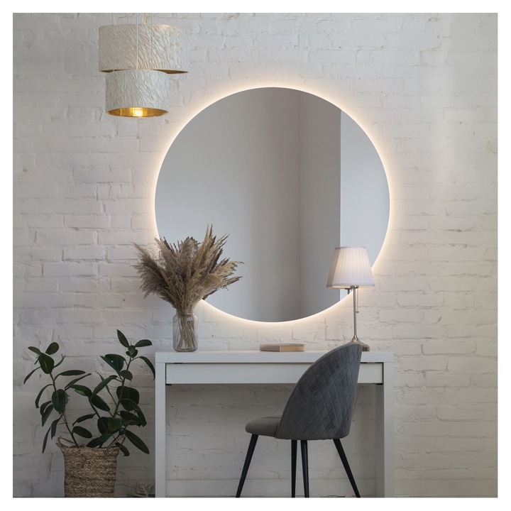 Oglinda de baie rotunda cu iluminare - CERC LED, Alfaram, fi80 cm