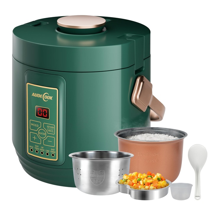 Audecook rizsfőző, 1,2 l, zöld, 7 program, mini multicooker