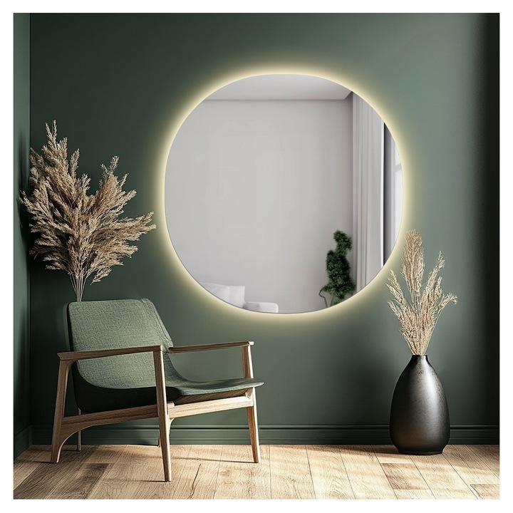 Oglinda de baie rotunjita neregulat cu iluminare - Laos Led, Alfaram, fi70cm