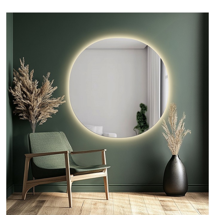 Oglinda de baie rotunjita neregulat cu iluminare - Laos Led, Alfaram, fi60cm