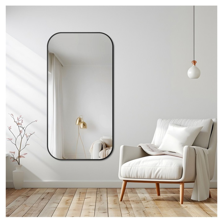 Oglinda cu rama neagra din MDF SLIM - GERDA - Alfaram, 50x90cm