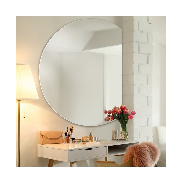 Lustro baie, Alfaram, rotund cu laturi taiate, 90cm, 4mm grosime, suspendat