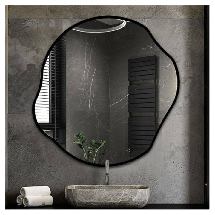 Oglinda organica in rama neagra CIRCON IN A FRAME, Alfaram 70x73cm