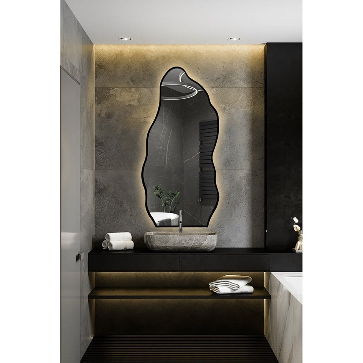 Organikus alakú tükör világító keretben - AURO IN CADRU LED 2, Alfaram, 50x108cm