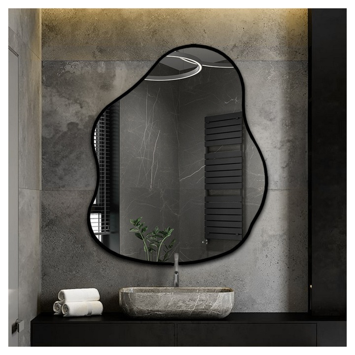 Oglinda in forma organica intr-o rama - STONE IN CADRU, Alfaram, 80x103cm