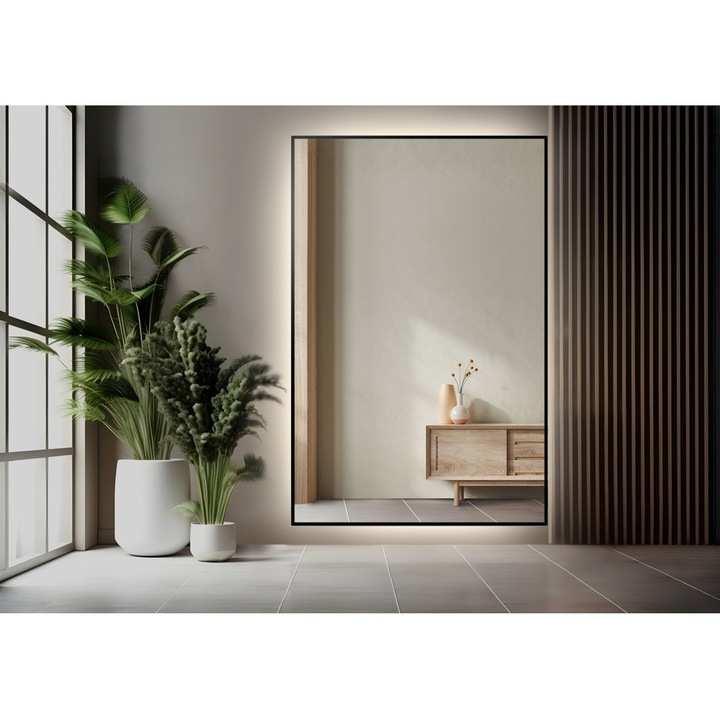 Lustro Alfaram, 90x190cm, rama din lemn, iluminare LED, montaj suspendat