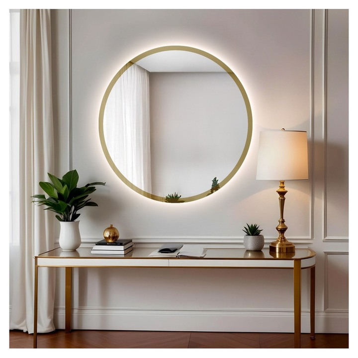 Alfaram kerek tükör 70cm, üveg, világítás, falra szerelhető