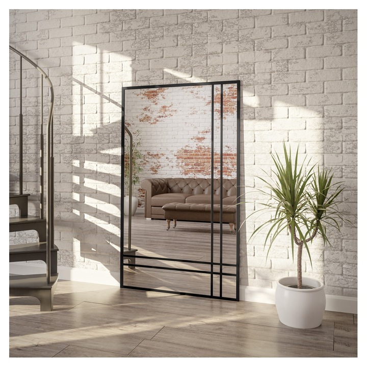 Oglinda de mansarda cu jaluzele - LUKAS BIS intr-o rama din lemn negru, Alfaram, 90x190cm