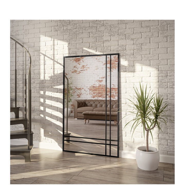 Oglinda de mansarda cu jaluzele - LUKAS BIS intr-o rama din lemn negru, Alfaram, 100x200cm