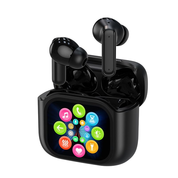 Casti Wireless Vanir Bluetooth Tws 5.4 Cu Anulare A Zgomotului Anc/Enc, Microfon Pentru Apeluri, Control Cu Ecran Tactil Led, Ecran Inteligent