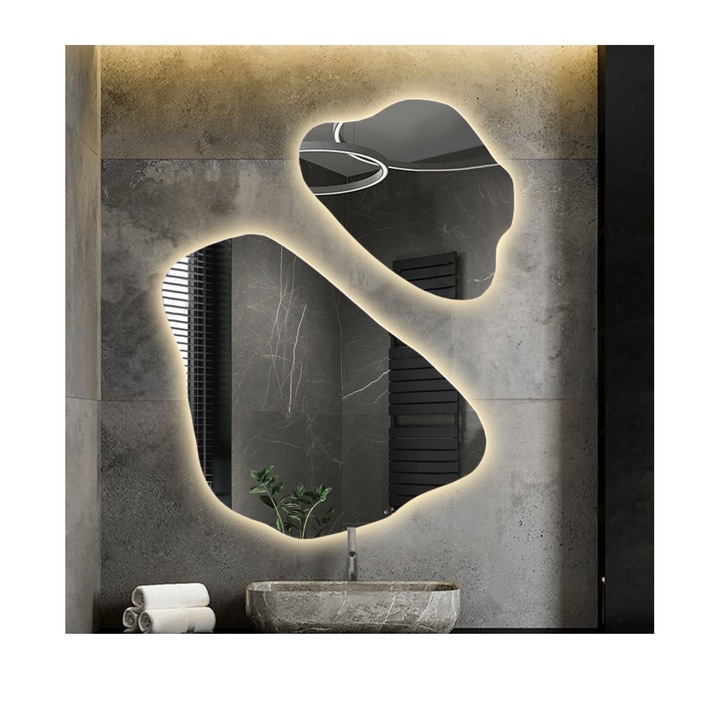 Set de oglinzi decorative cu iluminare, Alfaram, 100x123cm, sticla, forma neregulata