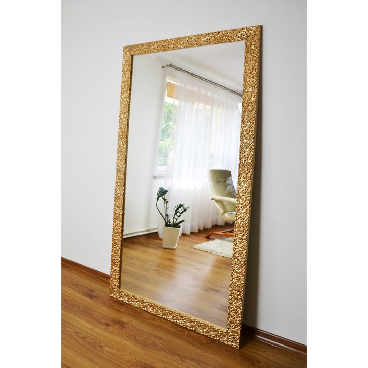 Oglinda Glamour cu rama aurie, lucioasa - 8002002 Alfaram, 90x190cm