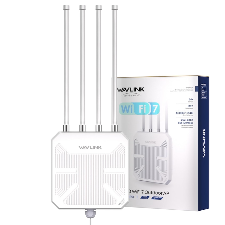 Рутер Wavlink Wifi 7 Be5100 Mesh външен, водоустойчив IP67, дълъг обхват