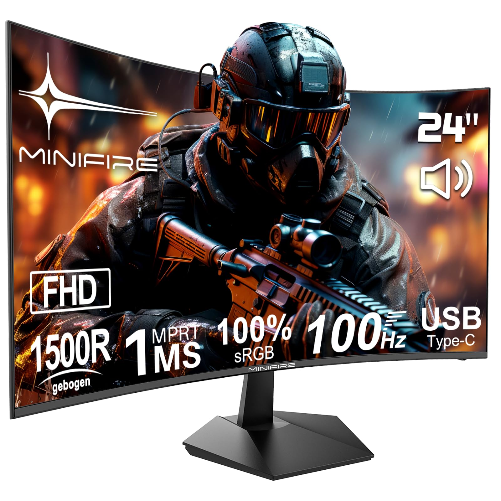Monitor de gaming MiniFire 24 inch, curbat, 100Hz, FHD 1080P, port Monitor de gaming MiniFire 24 inch, curbat, 100Hz, FHD 1080P, port
