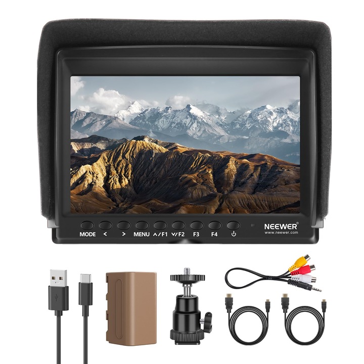 Монитор LCD Neewer F100 7 инча, 1280x800, HDMI, с батерия 4400mAh