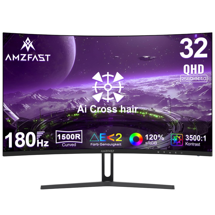 Monitor gaming Amzfast, curbat, 32 inch, 180Hz, 2K QHD 2560x1440