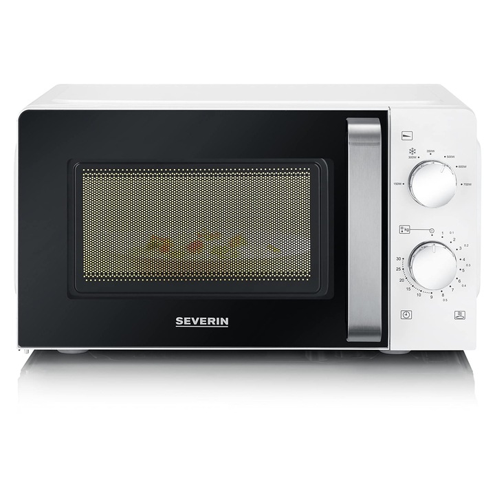 SEVERIN Microunde Solo, pentru dezghetare si incalzire, cuptor cu microunde cu plata rotativa pentru distribuirea uniforma a caldurii 17 L, alb/otel inoxidabil, MW 7885