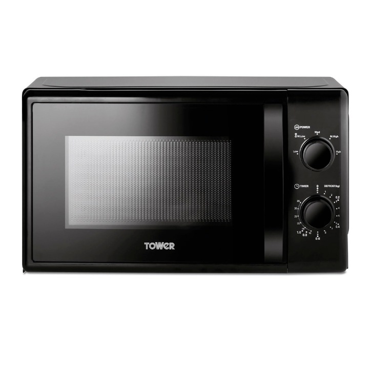 Tower T24034BLK Cuptor cu microunde manual de 20 litri 700 W cu 5 nivele de putere si temporizator de 35 de minute, cuptor cu microunde negru