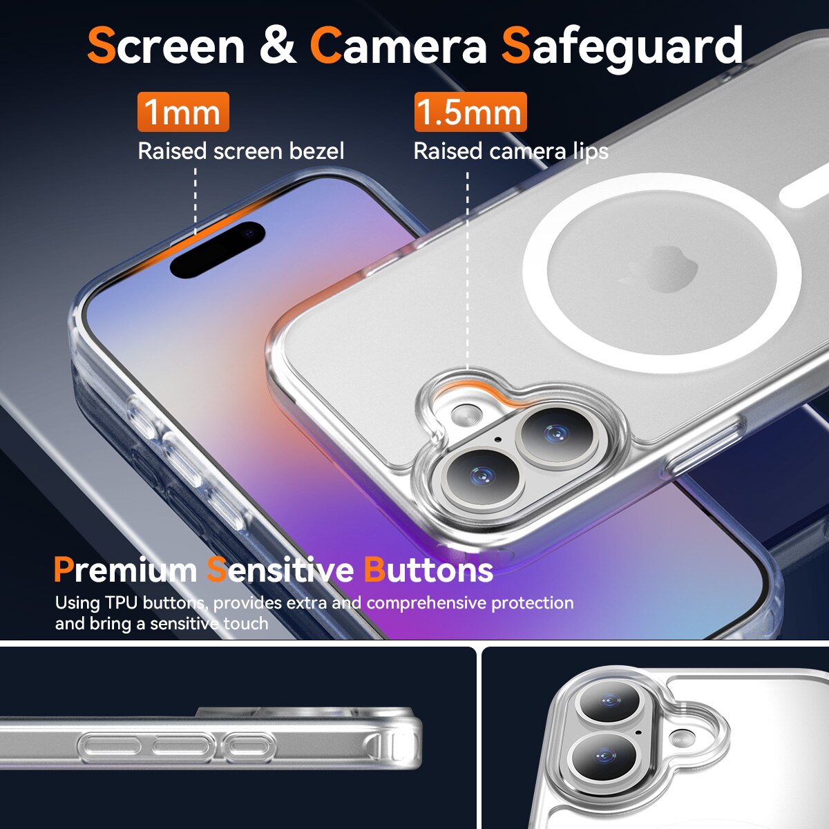Husa de protectie pentru iPhone 17, Omelivon, MagSafe, Incarcare Wireless, Antisoc, Margini Ridicate pentru Protectia Ecranului si a Camerelor, Alb Transparent