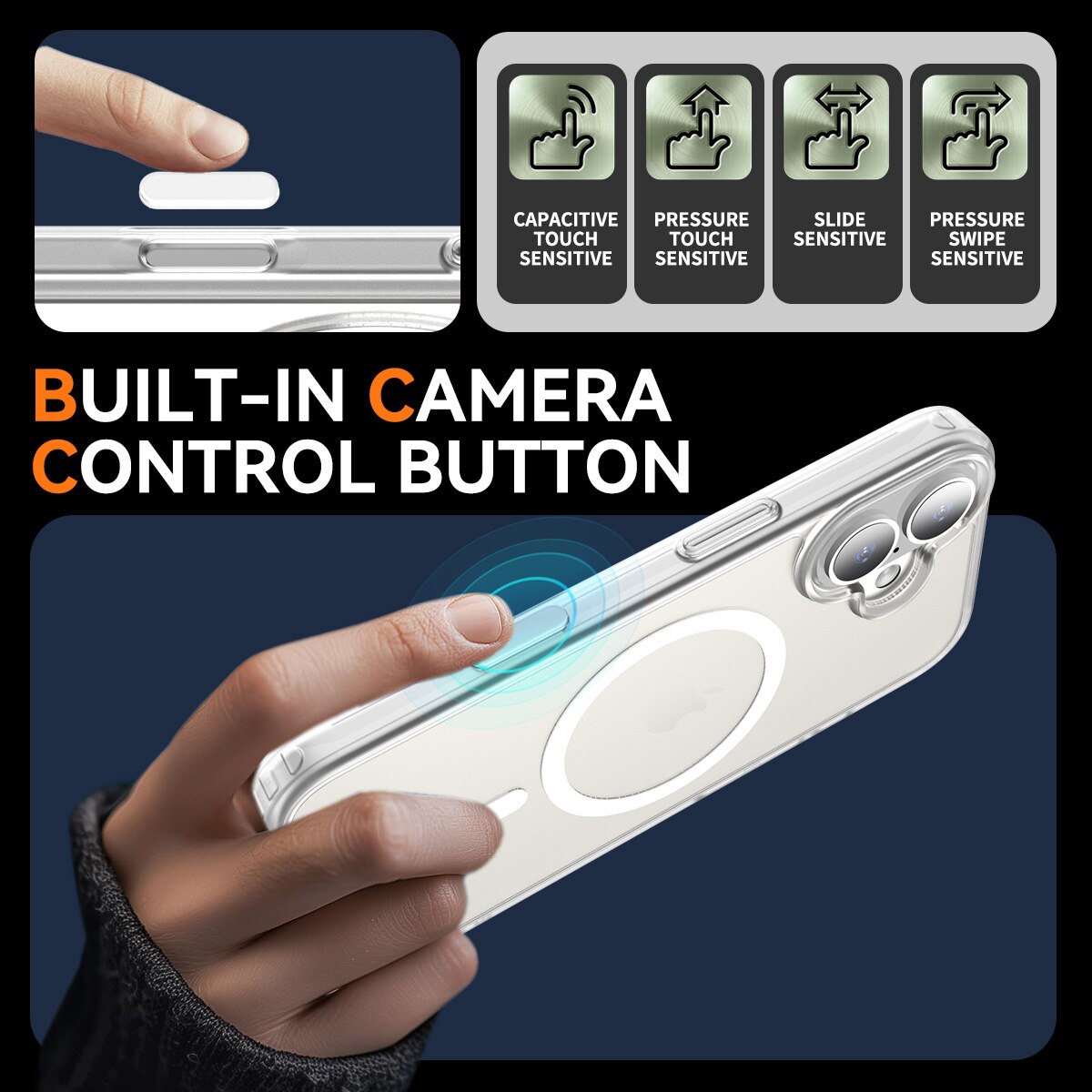 Husa de protectie pentru iPhone 17, Omelivon, MagSafe, Incarcare Wireless, Antisoc, Margini Ridicate pentru Protectia Ecranului si a Camerelor, Alb Transparent