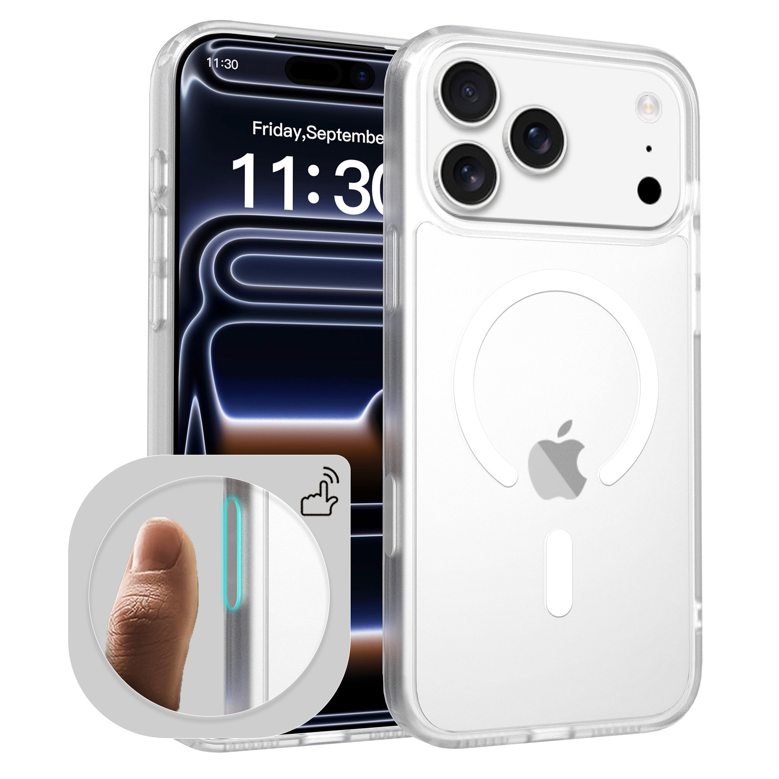 Husa de protectie pentru iPhone 17 Pro Max, Omelivon, MagSafe, Incarcare Wireless, Antisoc, Margini Ridicate pentru Protectia Ecranului si a Camerelor, Alb Transparent