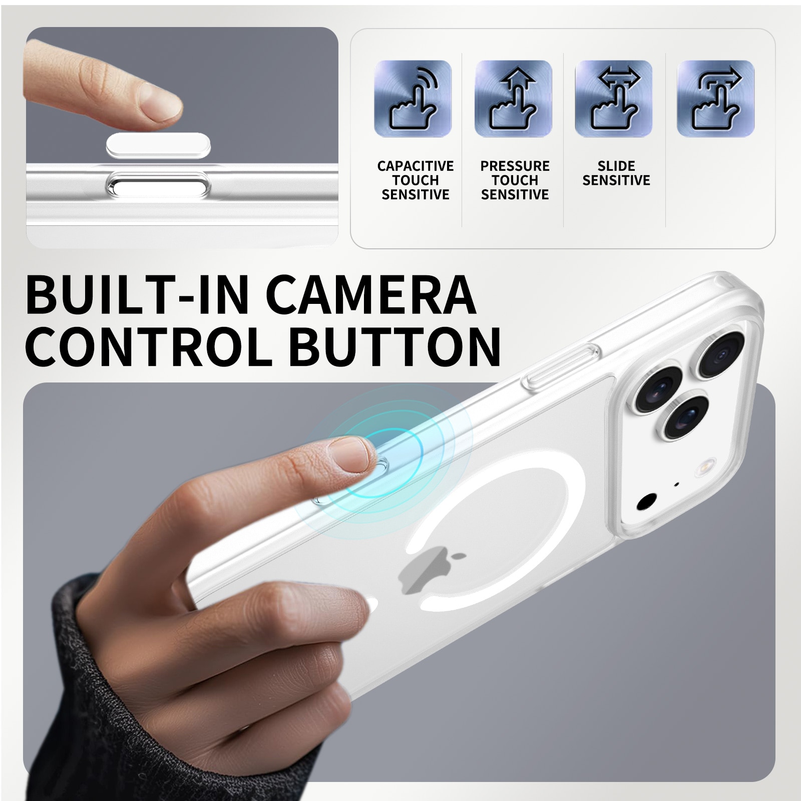 Husa de protectie pentru iPhone 17 Pro Max, Omelivon, MagSafe, Incarcare Wireless, Antisoc, Margini Ridicate pentru Protectia Ecranului si a Camerelor, Alb Transparent