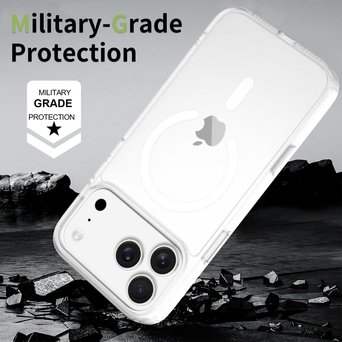 Husa de protectie pentru iPhone 17 Pro Max, Omelivon, MagSafe, Incarcare Wireless, Antisoc, Margini Ridicate pentru Protectia Ecranului si a Camerelor, Alb Transparent
