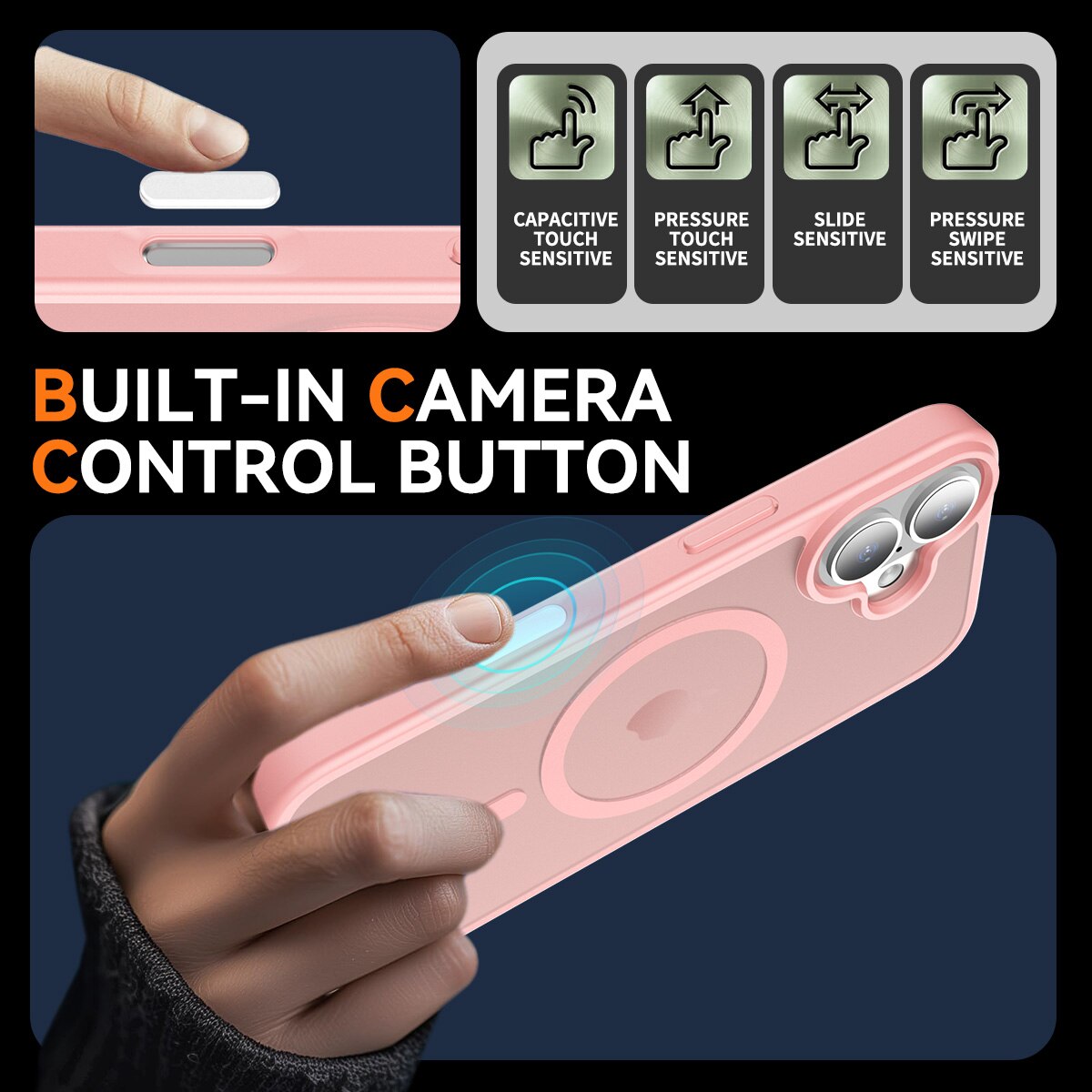 Husa de protectie pentru iPhone 17, Omelivon, MagSafe, Incarcare Wireless, Antisoc, Margini Ridicate pentru Protectia Ecranului si a Camerelor, Roz
