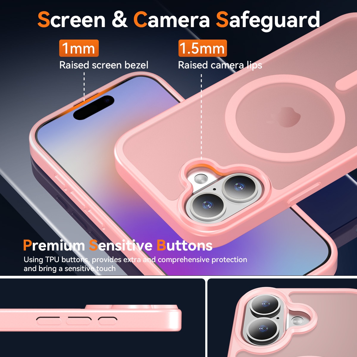 Husa de protectie pentru iPhone 17, Omelivon, MagSafe, Incarcare Wireless, Antisoc, Margini Ridicate pentru Protectia Ecranului si a Camerelor, Roz