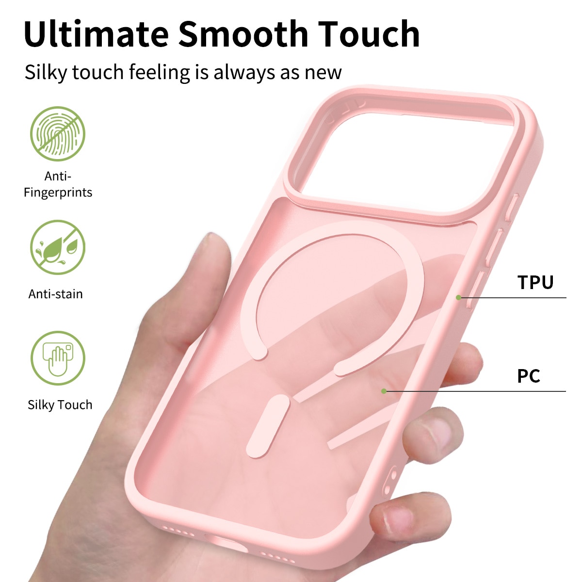 Husa de protectie pentru iPhone 17 Pro, Omelivon, MagSafe, Incarcare Wireless, Antisoc, Margini Ridicate pentru Protectia Ecranului si a Camerelor, Roz