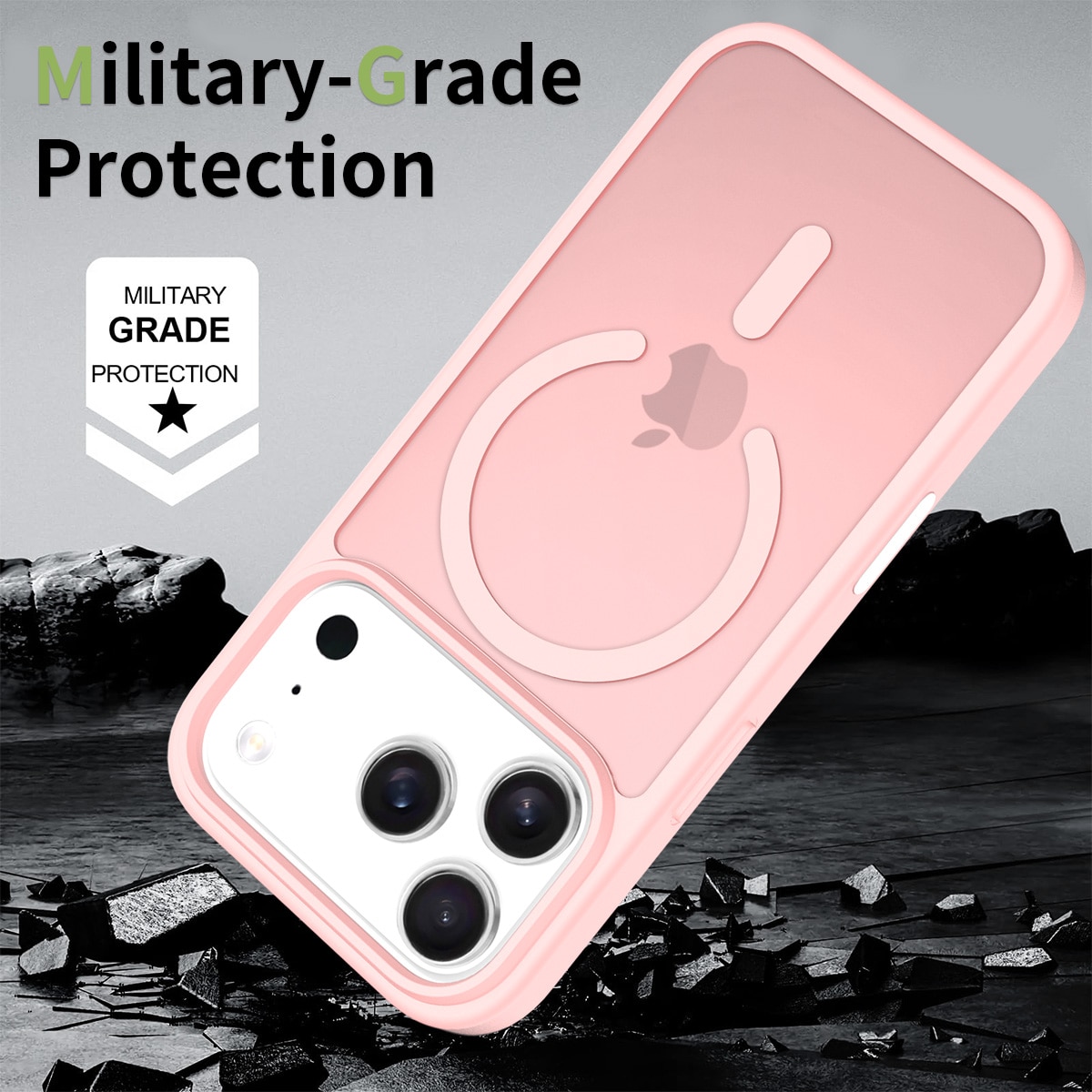 Husa de protectie pentru iPhone 17 Pro, Omelivon, MagSafe, Incarcare Wireless, Antisoc, Margini Ridicate pentru Protectia Ecranului si a Camerelor, Roz