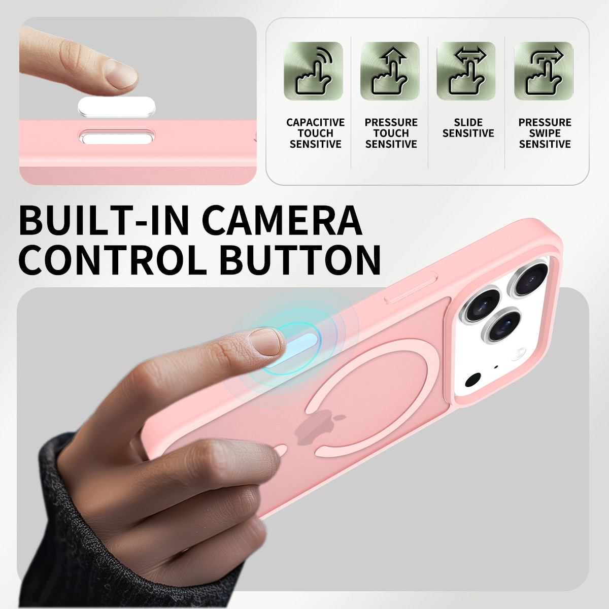 Husa de protectie pentru iPhone 17 Pro, Omelivon, MagSafe, Incarcare Wireless, Antisoc, Margini Ridicate pentru Protectia Ecranului si a Camerelor, Roz