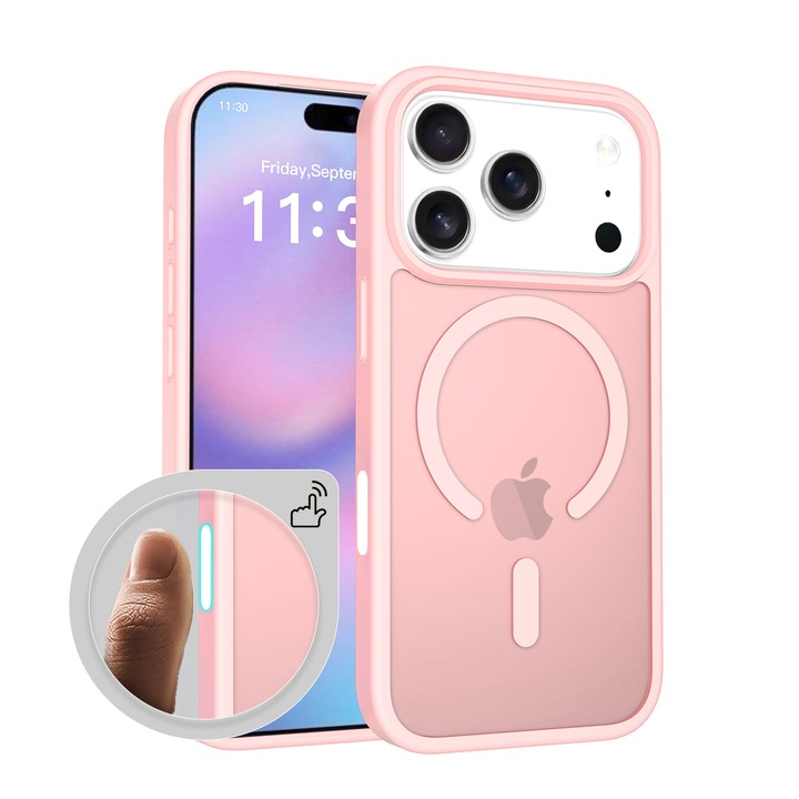 Husa de protectie pentru iPhone 17 Pro, Omelivon, MagSafe, Incarcare Wireless, Antisoc, Margini Ridicate pentru Protectia Ecranului si a Camerelor, Roz