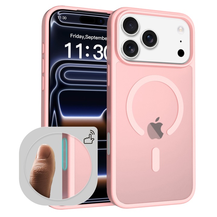 Husa de protectie pentru iPhone 17 Pro Max, Omelivon, MagSafe, Incarcare Wireless, Antisoc, Margini Ridicate pentru Protectia Ecranului si a Camerelor, Roz