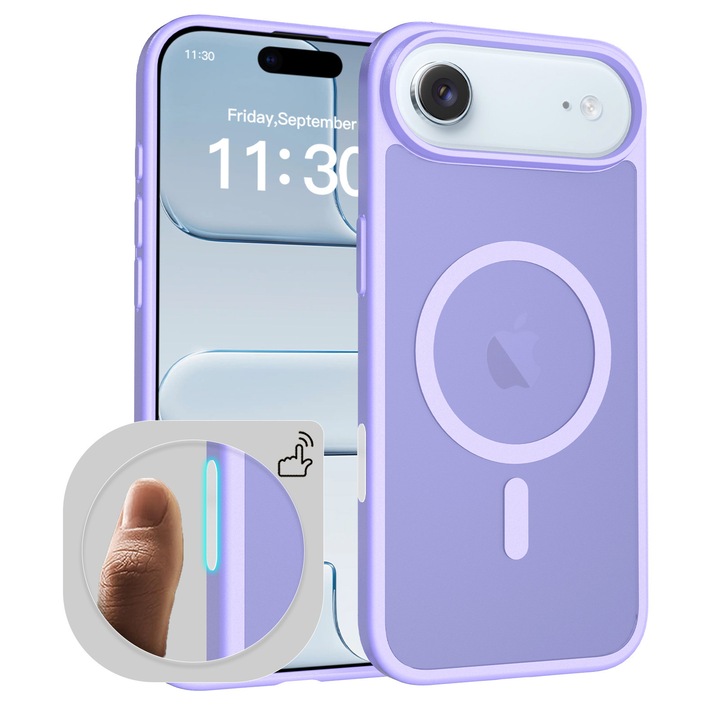 Husa de protectie pentru iPhone 17 Air, Omelivon, MagSafe, Incarcare Wireless, Antisoc, Margini Ridicate pentru Protectia Ecranului si a Camerelor, Violet deschis